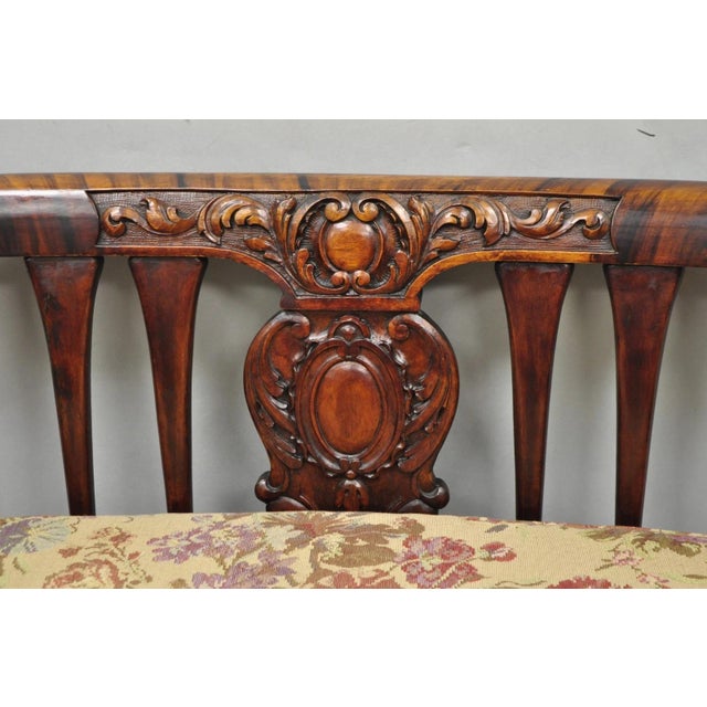 Victorian Antique Victorian Carved Mahogany Paw Foot Barrel Back Settee Loveseat Sofa For Sale - Image 3 of 16