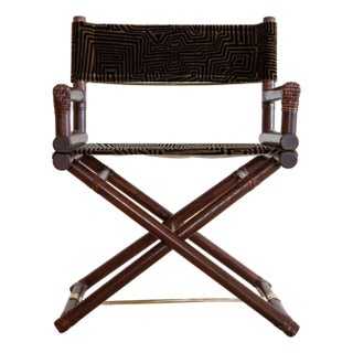 1970s McGuire Director’s X-Chair in Geometric Velvet Jacquard For Sale