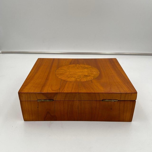 Wood Biedermeier Jewelry Box in Cherry Wood, Ash & Brass, Southern Germany, 1820s For Sale - Image 7 of 18