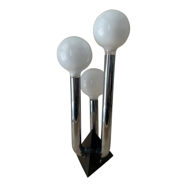 Vintage Space Age Three Globe Chrome and Triangle Lamp For Sale