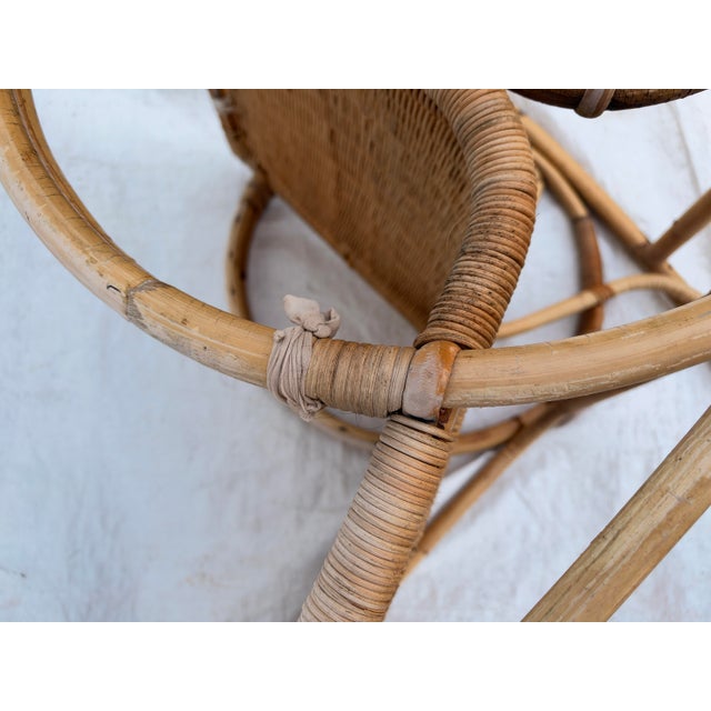 Tan Vintage MCM French Style Rattan Bamboo Wicker Back Rocker For Sale - Image 8 of 8