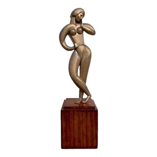 Vintage Deco Style Bronze Nude Woman Sculpture For Sale