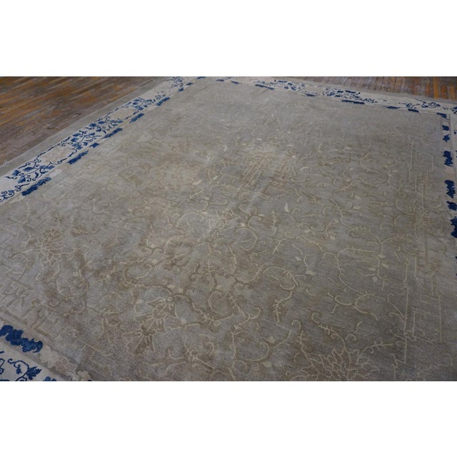 1880s Antique Beige Cream Open Field Chinoiserie Qing Style Chinese Peking Rug For Sale - Image 9 of 11