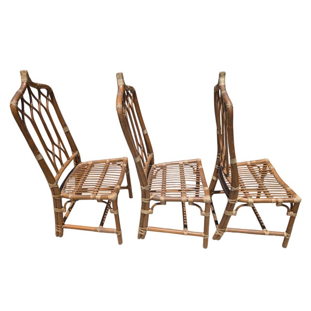 Wood Set of 6 Vintage McGuire Rattan Dining Chairs For Sale - Image 7 of 7