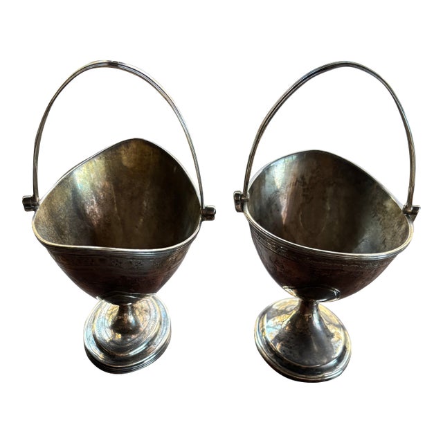 Antique English Silver Plate Swing Handle Sugar Baskets - Collected Pair” Circia 1900” For Sale