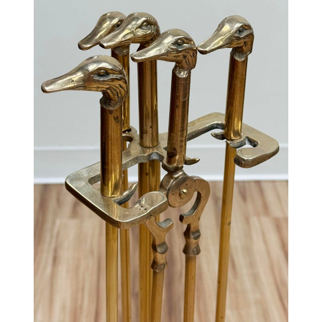 Mid 20th Century Vintage Brass Mallard Motif Fireplace Tools on Stand For Sale - Image 5 of 10