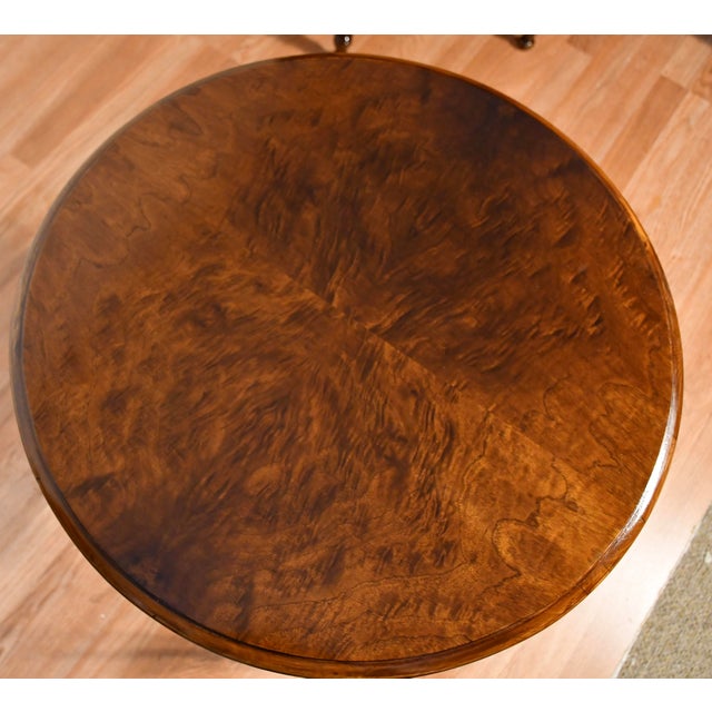1930s Antique French Style Burl Mahogany Wood Side Tables Accent Round Tables For Sale - Image 15 of 16
