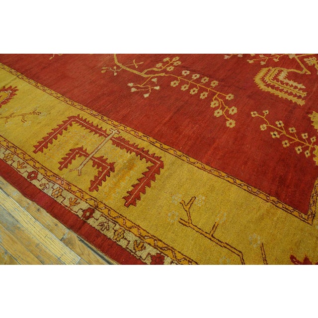 1880s Red Field Tribal Geometric Antique Turkish Oushak Rug 12' 10" X 15' Handknotted Wool Carpet For Sale - Image 11 of 18