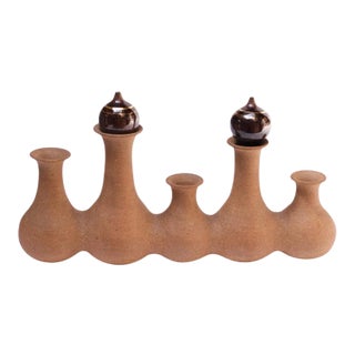 Midcentury Adjoined Stoneware Vessel / Decanter For Sale