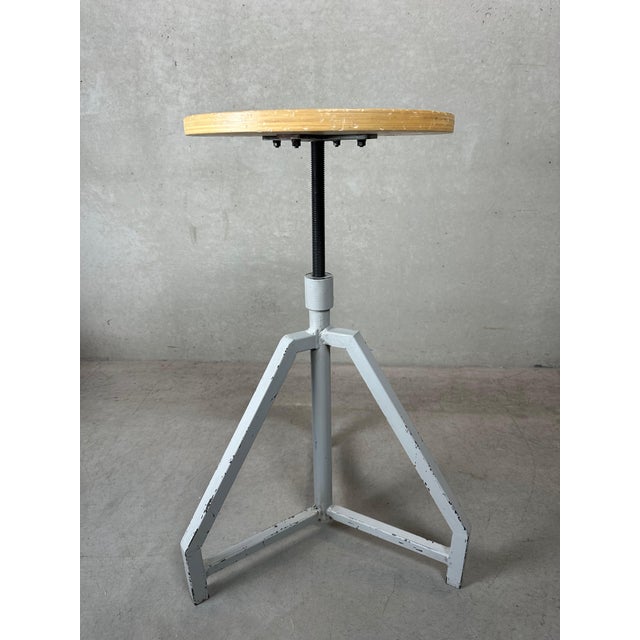 Wood Vintage Industrial Stool For Sale - Image 7 of 10