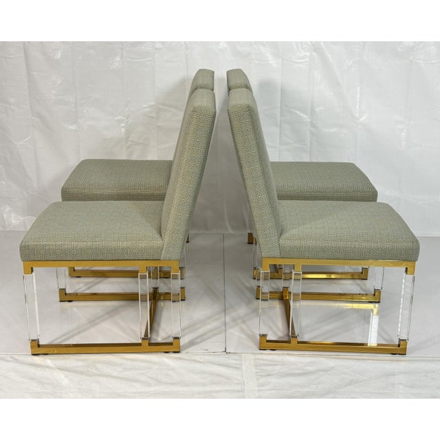Set of 4 1980s igned Charles Hollis Jones Lucite & Brass Dining Chairs, Metric Line For Sale In Los Angeles - Image 6 of 18
