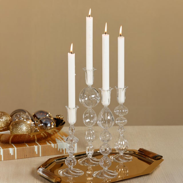 Contemporary Marais Blown Glass Taper Candle Holders, Set of 4 - Style III For Sale - Image 3 of 3