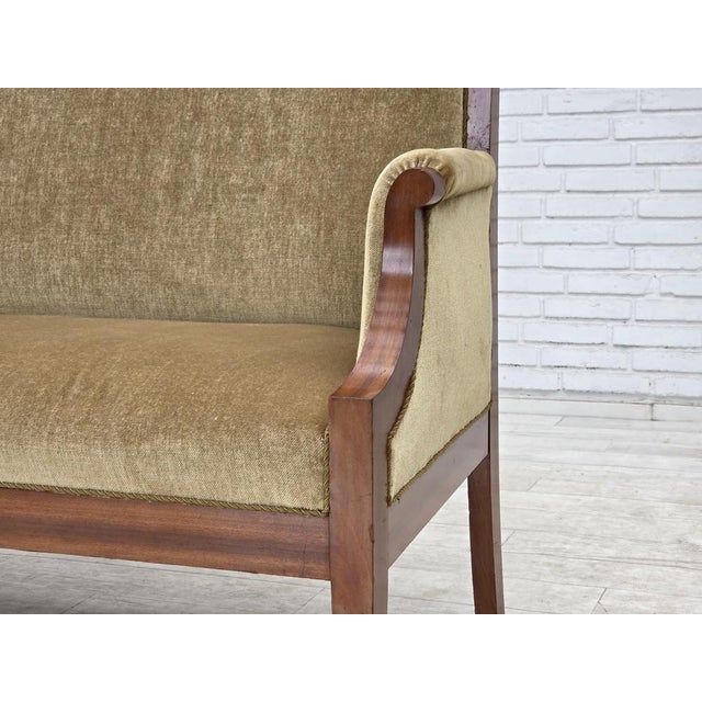 Danish 2-Seater Highback Sofa in Furniture Velour and Lacquered Teak Wood, 1950s For Sale - Image 4 of 18