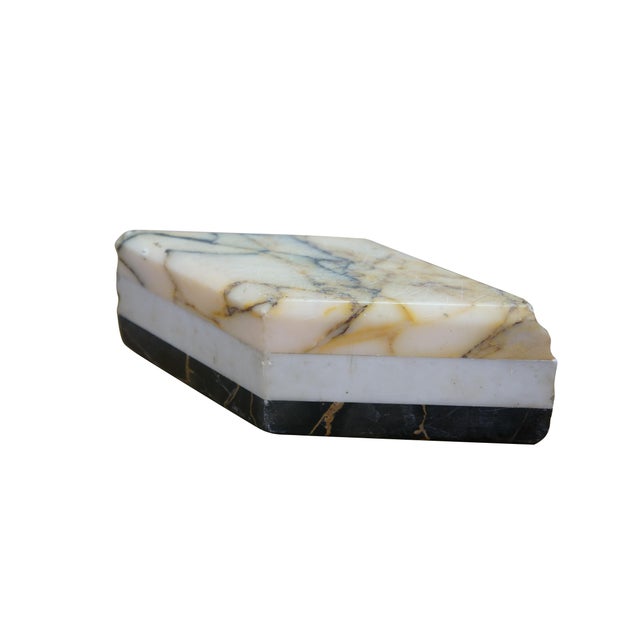 Vintage Italian Mid-Century Modern paperweight features a striking, three-tier geometric design cut into a sharp Diamond,...