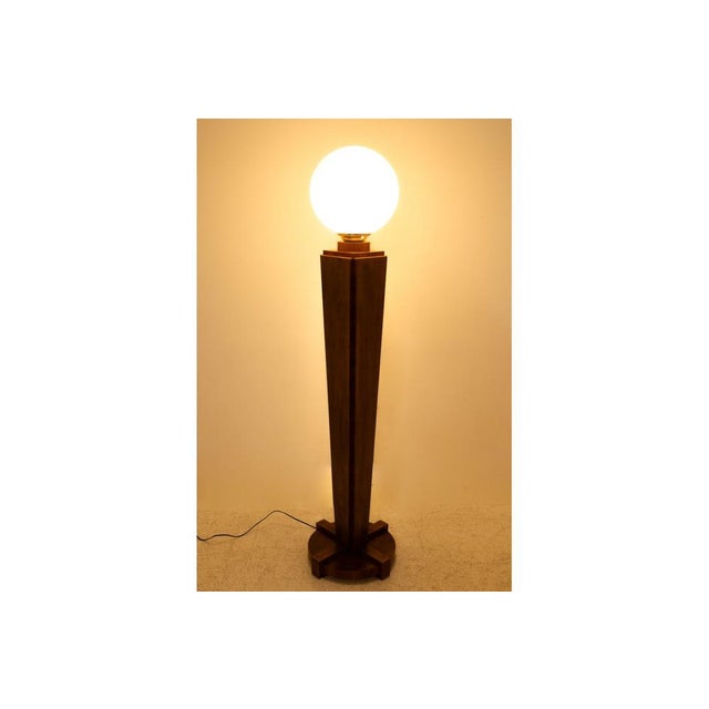 Art Deco floor lamp, Poland, mid-20th century. Very good condition, professionally restored. Wood: walnut Dimensions:...