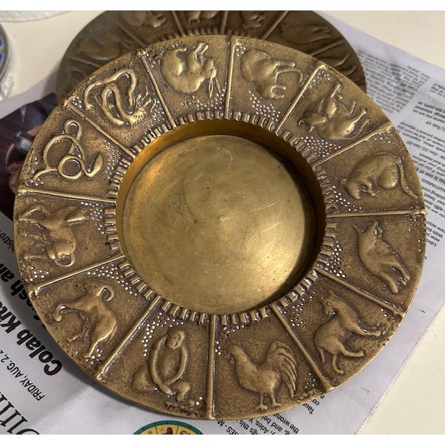 Mid-Century Brass Round Zodiac Ashtray, Catchall Dish - Pair For Sale - Image 14 of 14