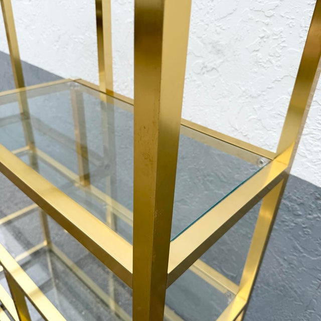 Hollywood Regency Gold and Glass Etagere/Shelving Unit For Sale - Image 12 of 12