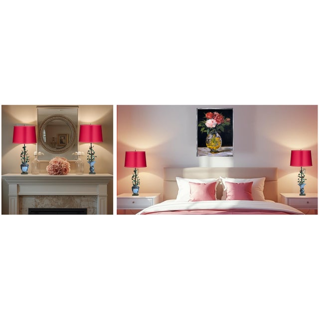 Vintage Tole Floral Topiary Silver Plate Cache Pot Table Lamp - A Pair For Sale - Image 15 of 18