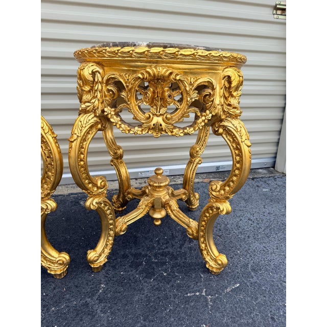 DIMENSIONS (Each Table) Height: 28 inches Diameter: 20 inches (round) DETAILS Style: French Rococo / Louis XV Pair of...