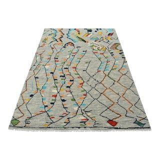 Moroccan Rug 8′ X 10’3” Gray Wool Geometric Hand-Knotted Area Carpet For Sale