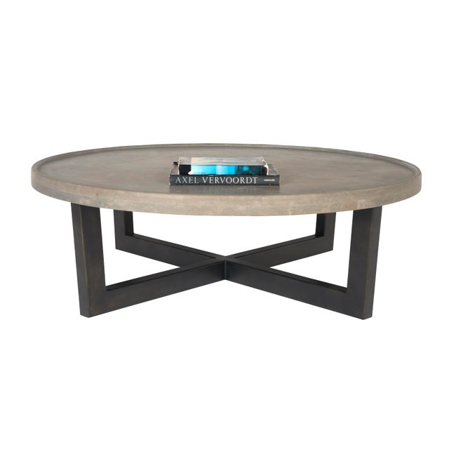 Metal Dish Edge Stone and Steel Coffee Table For Sale - Image 7 of 7