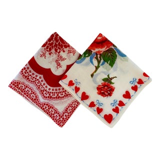 Valentine’s Linen Handkerchiefs, Set/2 For Sale