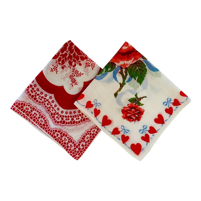 Valentine’s Linen Handkerchiefs, Set/2 For Sale
