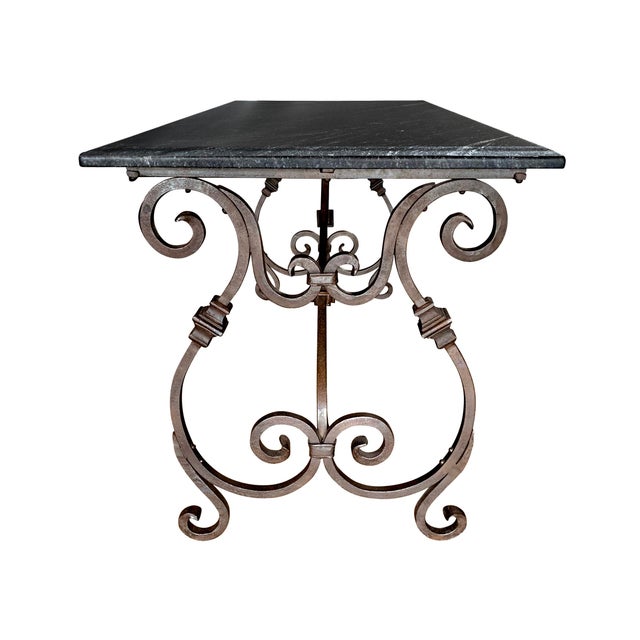 Italian Wrought Iron and Stone Top Table For Sale - Image 4 of 12