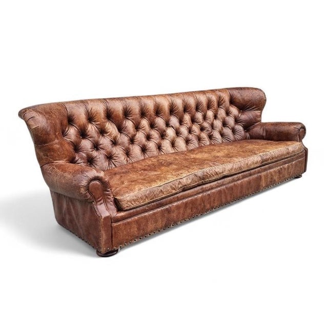 Restoration Hardware Leather Churchill Large Sofa For Sale - Image 12 of 18