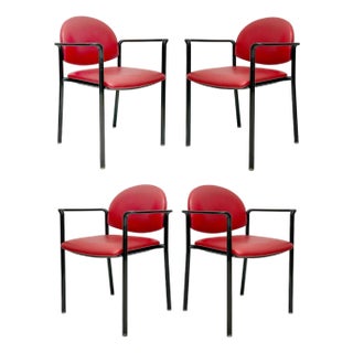 Postmodern Vintage Upholstered Steel Dining Armchairs, Set of 4, Usa For Sale