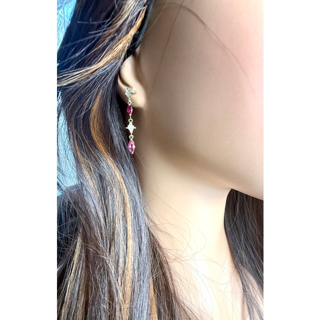 Modern 14k Yellow Gold Drop Earrings 4 Marquis Rubies 2.40 Pavé Diamonds 0.30 Carats, A Pair For Sale - Image 3 of 9