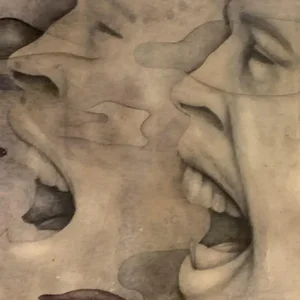 Gerard Daran, Male Faces, 3 Men, Mixed Media, 1970s