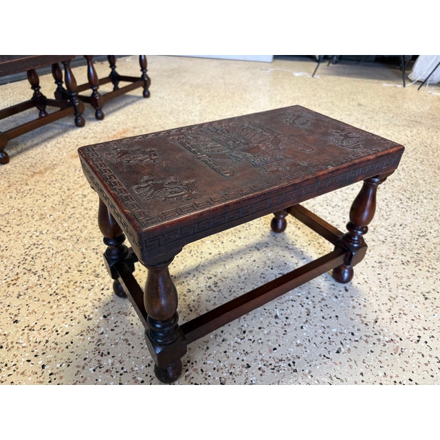 Antique Tooled Leather Top Stools / Tables For Sale - Image 17 of 17