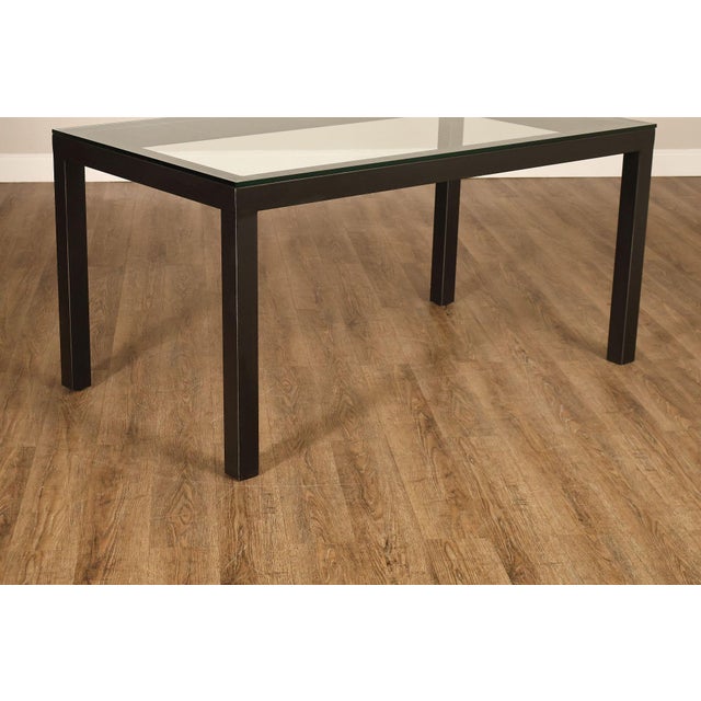 Mitchell Gold + Bob Williams Modern Parsons Style Glass Top Dining Table For Sale In Philadelphia - Image 6 of 18