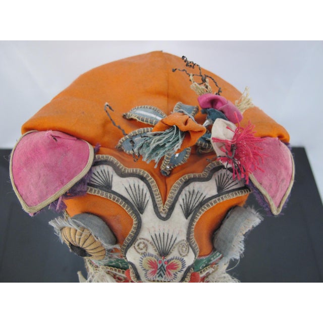 Textile Antique Chinese Elaborate Silk Embroidered Dragon Tiger Flower Antenna Baby Hat For Sale - Image 7 of 8