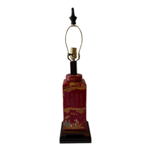 Vintage Hand Painted Red Chinoiserie Table Lamp