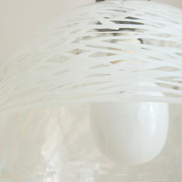 Metal Italian Glass Dome Pendant with Abstract Pattern, 1970s For Sale - Image 7 of 9