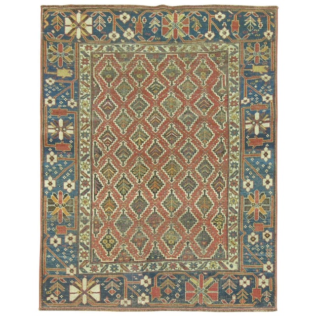 Textile 19th Century Rustic Caucasian Tribal Throw Rug - 3'9" x 4'11" For Sale - Image 7 of 18
