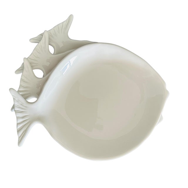 Coastal Set of 4 Vintage Pottery Barn Seashore Fish Plates | White Stoneware Figural Appetizer Salad Plates | Retired 2007 Collection | Coastal Chic For Sale - Image 3 of 13