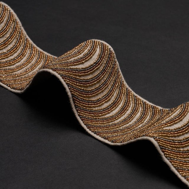 Hollywood Regency SAMPLE - Schumacher Ziegfeld Hand Beaded Tape Trim In Gilt For Sale - Image 3 of 3