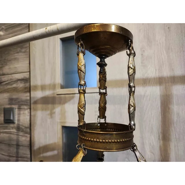 Art Deco Brass Chandelier, 1920s For Sale - Image 3 of 10