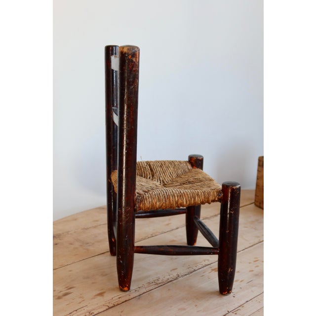 Small Antique Children's Chair in Wood with Straw Seat, 1950s For Sale - Image 6 of 8