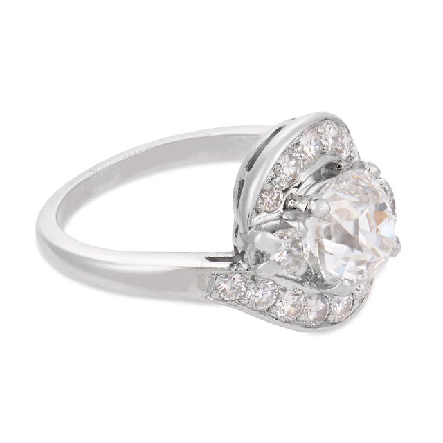 1950s 1950s Mid Century Gia 1.51 Carat Old Mine Cut Diamond Platinum Swirl Ring, Size 3.75 For Sale - Image 5 of 8