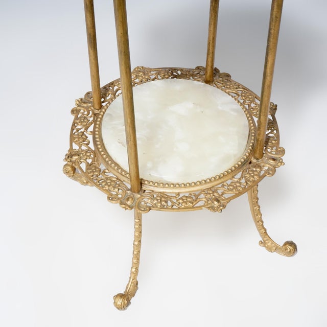 Antique Victorian Gilt Metal & Onyx Two Tiered Stand, 1890 For Sale - Image 9 of 9