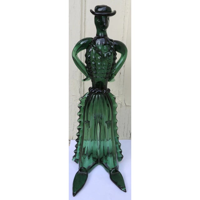 Italian made figure of Spanish cowboy in emerald glass, attributed to Barovier Seguso Farro, unsigned. In perfect...