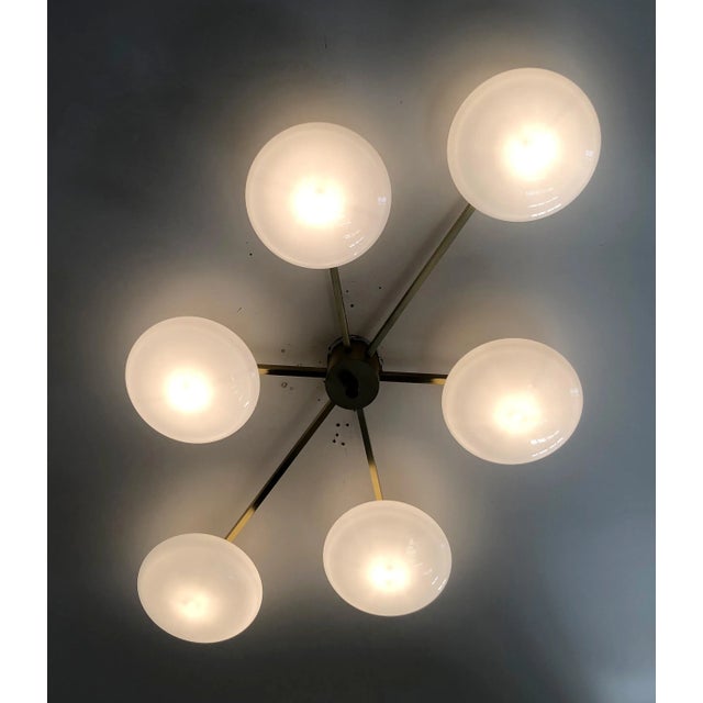 Angelo Satin Brass Glossy White Glass Flush Mount by Fabio Ltd For Sale - Image 6 of 8