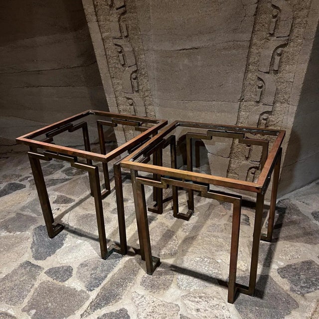 1960s Midcentury Modern Arturo Pani Side Tables in Bronze Mexico For Sale - Image 5 of 9