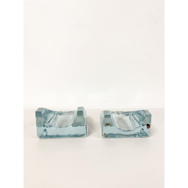 Late 20th Century Blenko Arched Curved Translucent Glass Bookends Vintage Art Glass Pair For Sale - Image 5 of 6