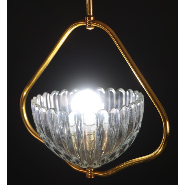 1950s Art Decò Barovier E Toso Murano Glass and Brass Pendant Light For Sale - Image 4 of 14