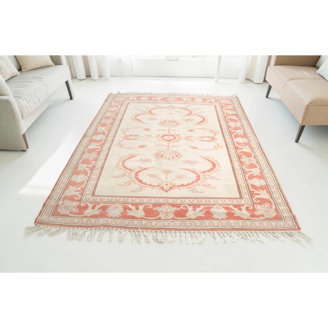 Textile Vintage Turkish Oushak Rug in Pastel Salmon Pink and Ivory For Sale - Image 7 of 10